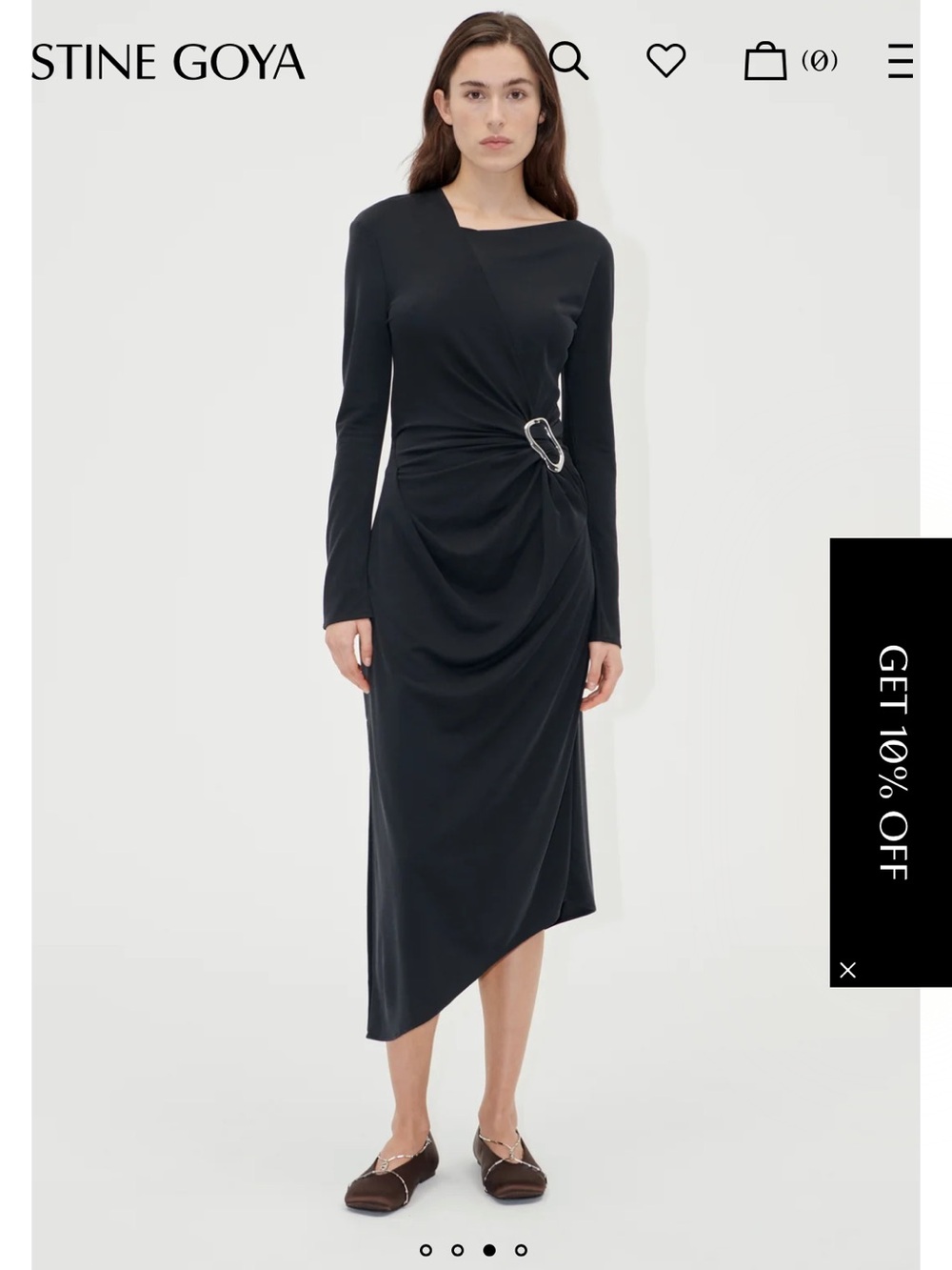 Stine Goya Black Midi Asymmetrical Draped Long-Sleeve Dress with Buckle
